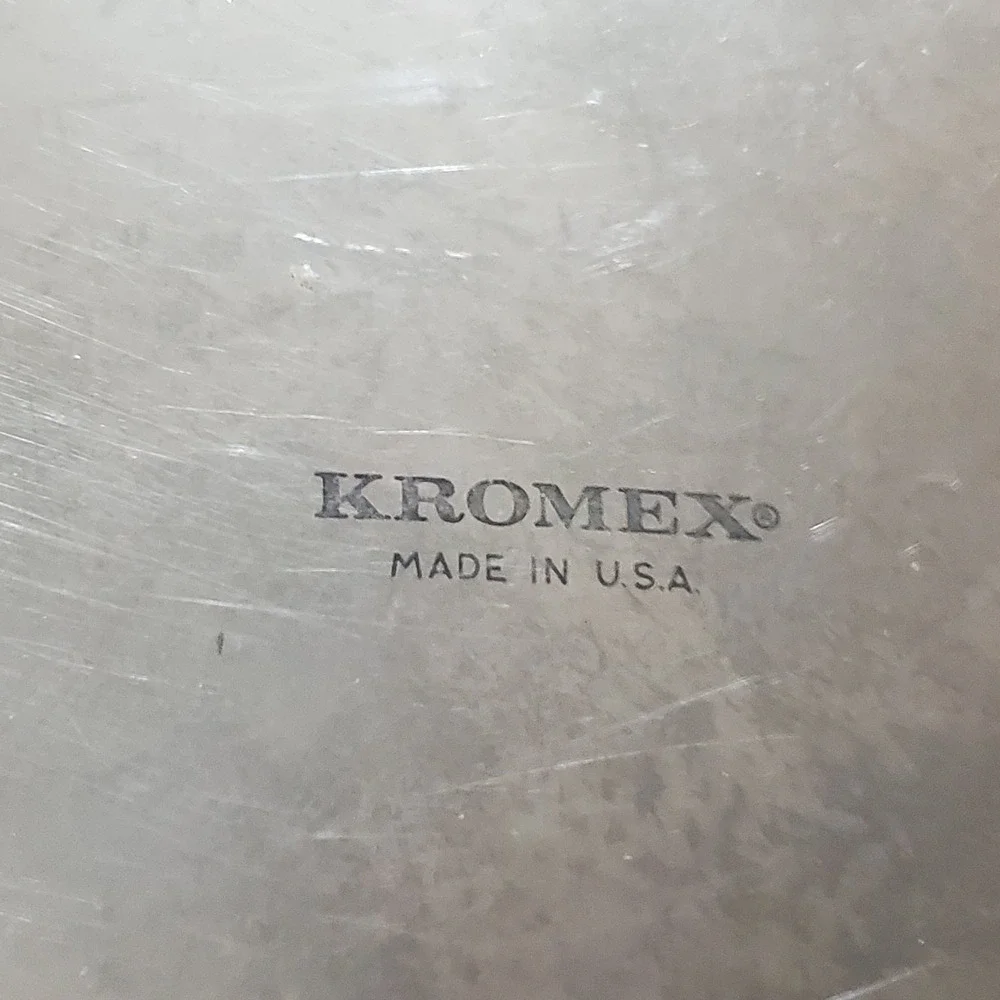 2 VTG Kromex Chrome Serving Trays Gold Handles‎ Mid Century Modern Round Oblong